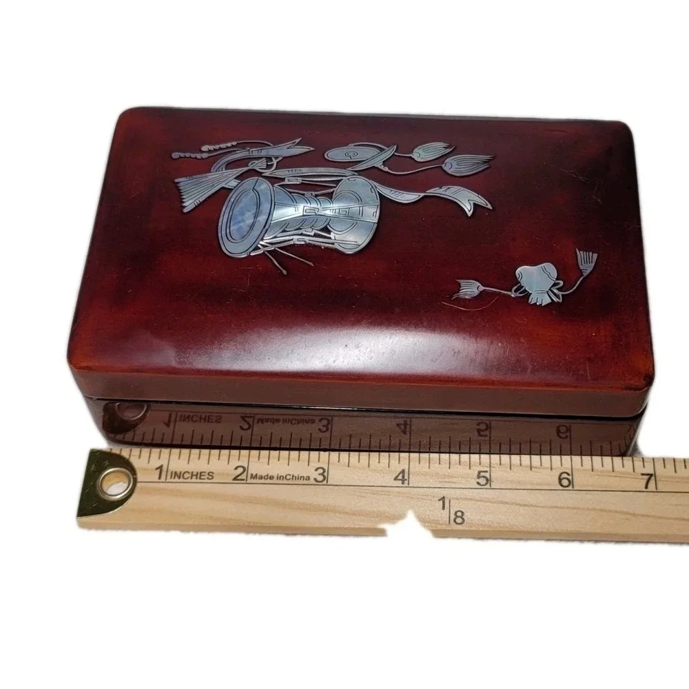 Vintage Trinket Wood Box With Mother Of Pearl Inlay Korean Janggu Drum Korean MD